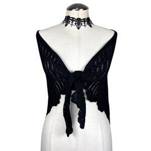 Gothic Whimsigoth Crochet Knit Romantic Whimsy Dark Coquette Shawl Wrap
